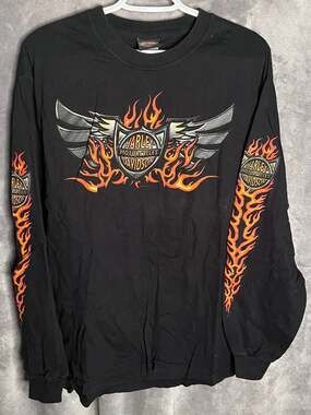 Vintage Harley Davidson Wolverine Clinton Twp MI Flame Long Sleeve T-Shirt